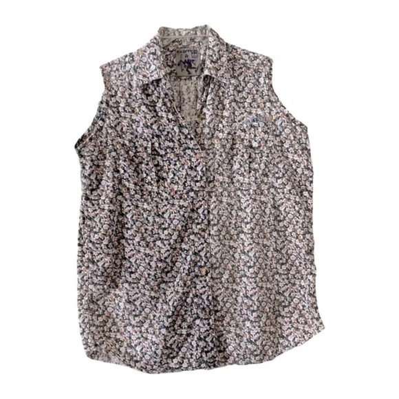 ExOfficio | Watercolor Floral Sleeveless Button Down Cotton Shirt, Medium - Picture 1 of 7